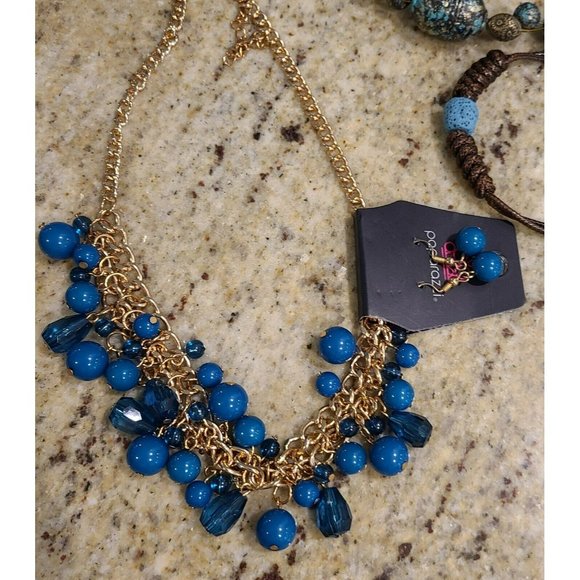 Paparazzi Lot of 6 Earrings Necklaces and Bracelets. Blue Bronze Black - Picture 7 of 9